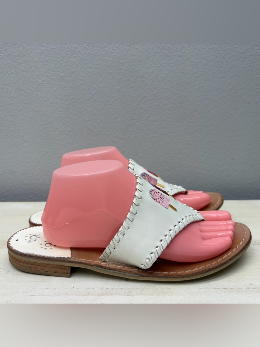 Jack Rogers White Ice Cream Pops Leather Sandals Size 10